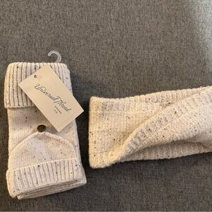 Universal Thread Cream Knit Mittens & Ear Warmer Set